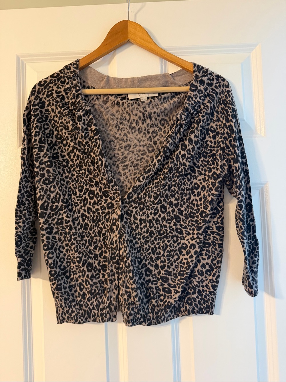 LOFT Leopard Print Button Cardigan in Taupe and Black